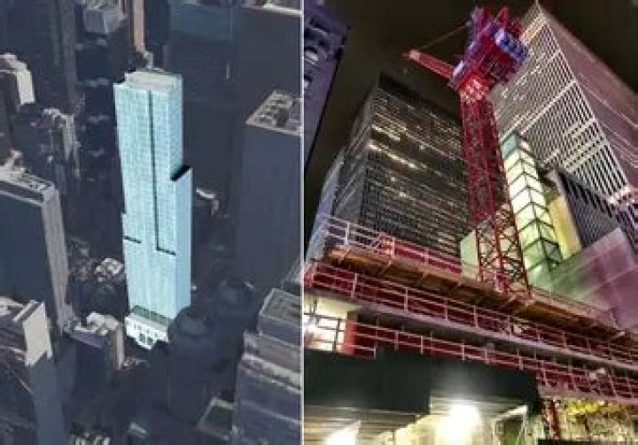 New 520-Foot Hotel Tower Begins its Climb Over Times Square