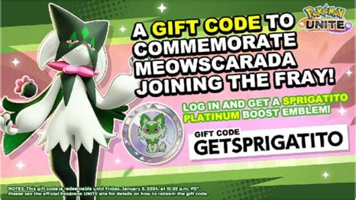 Use code GETSPRIGATITO in Pokémon UNITE to receive a Sprigatito Platinum Boost Emblem – 1.13.1.3 patch brings balancing changes for Meowscarada